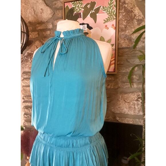 💙 Turquoise Pleated Halter Dress - Current Air - Size XXS - Picture 3 of 7